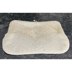 Unbranded Beaded Wristlet Clutch White Gold